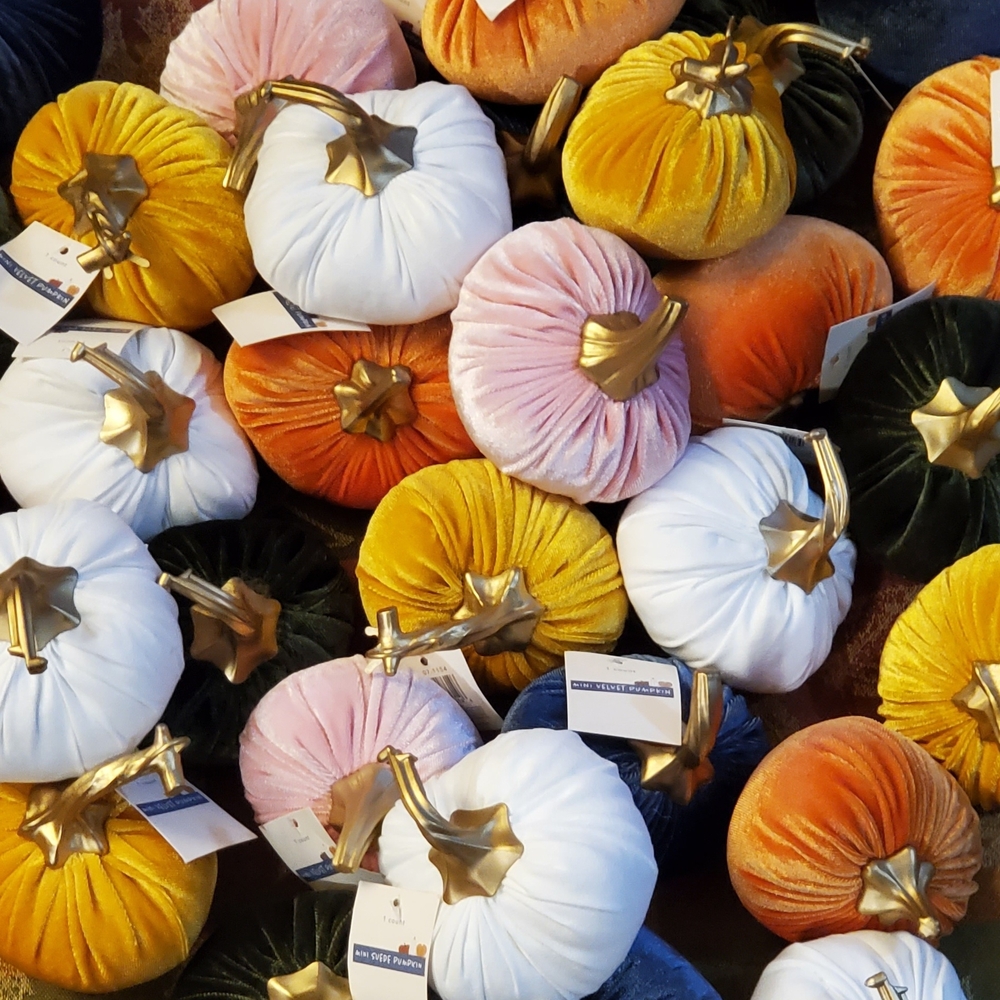 Velvet Pumpkin Decor Set - Gold, White, Orange, Pink